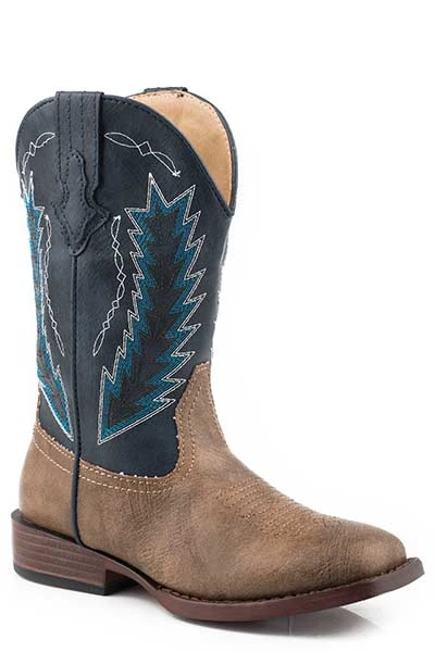 'Roper' Kids' Billy Western Square Toe - Brown / Navy 1 'Roper' Kids' Billy Western Square Toe - Brown / Navy