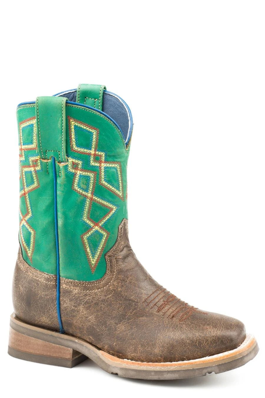 'Roper' Kids' Pattern Western Square Toe - Brown / Green 1 'Roper' Kids' Pattern Western Square Toe - Brown / Green