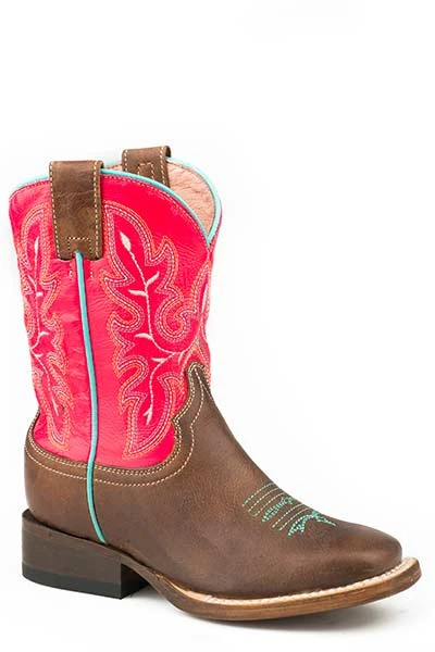 'Roper' Big Kids Girls' Square Toe - Brown / Pink 1 'Roper' Big Kids Girls' Square Toe - Brown / Pink