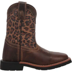 'Dan Post' Youth 9" Makucha Leopard Western Square Toe - Tan / Multi (Sizes 3Y-6Y)