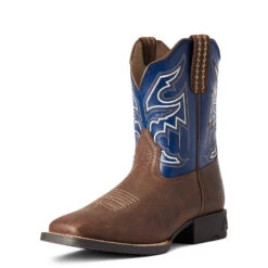 'Ariat' Youth 8" Sorting Pen Western Square Toe - Chocolate / Navy -Sports Footwear Shop F21 YTH WEST 10038333 3 4 front 1024x1024@2x