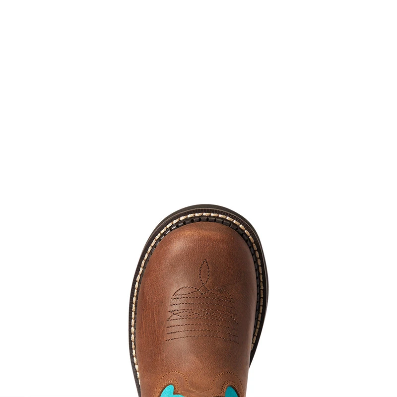 'Ariat' Youth Fatbaby Heritage Round Toe - Brown / Turquoise 3 'Ariat' Youth Fatbaby Heritage Round Toe - Brown / Turquoise - Image 3
