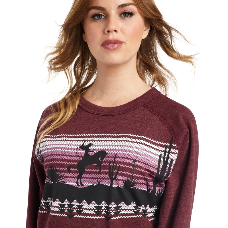 'Ariat' Women's Desert Ride Crewneck Sweatshirt - Maroon Banner 2 'Ariat' Women's Desert Ride Crewneck Sweatshirt - Maroon Banner - Image 2