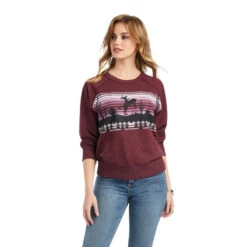 'Ariat' Women's Desert Ride Crewneck Sweatshirt - Maroon Banner