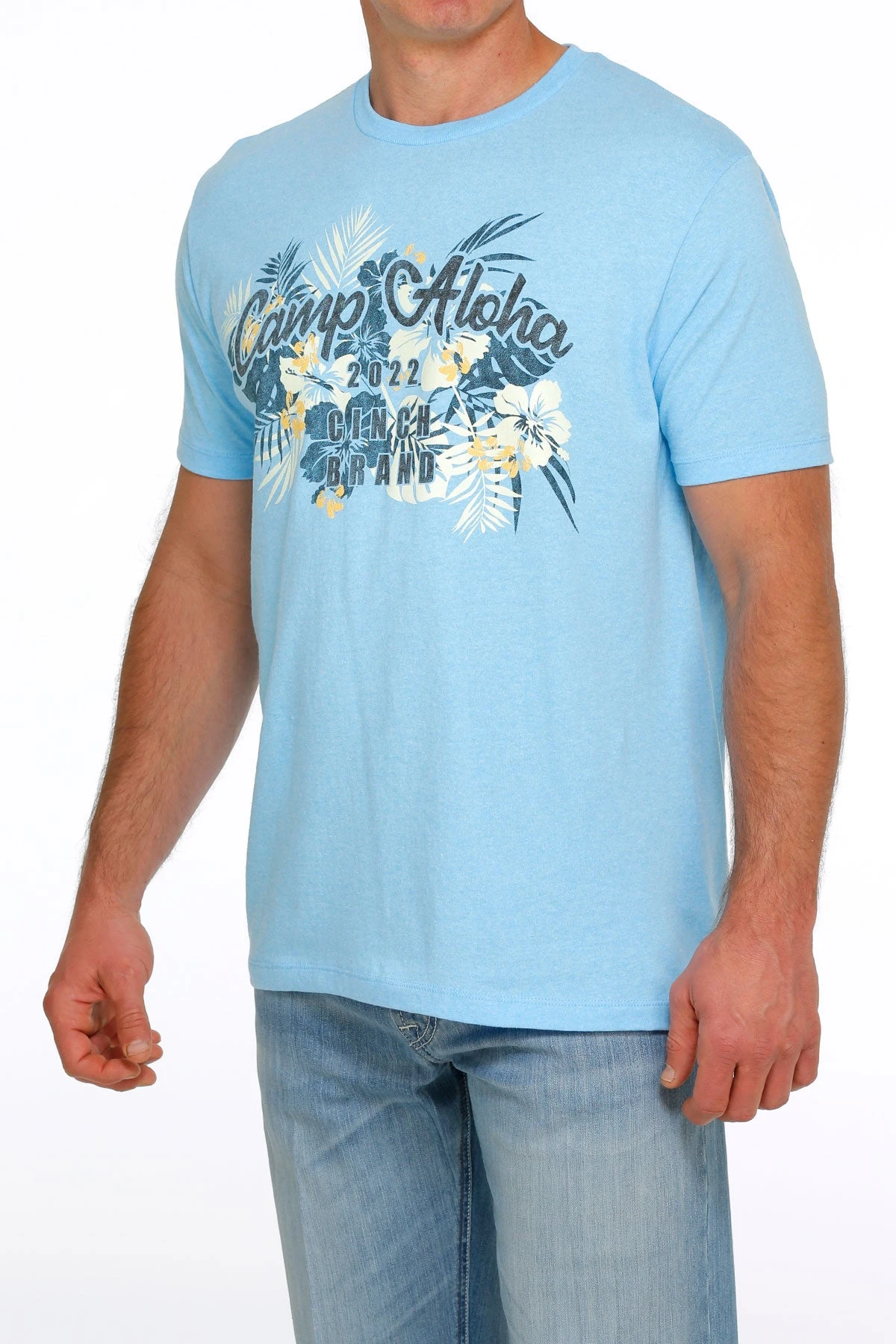 'Cinch' Men's Camp Aloha Floral T Shirt - Heather Blue 1 'Cinch' Men's Camp Aloha Floral T Shirt - Heather Blue