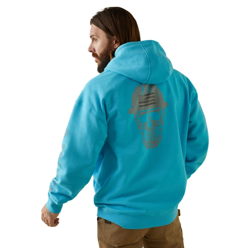 'Ariat' Men's Rebar Roughneck Hoodie - Bachelor Button Heather 4 'Ariat' Men's Rebar Roughneck Hoodie - Bachelor Button Heather - Image 4