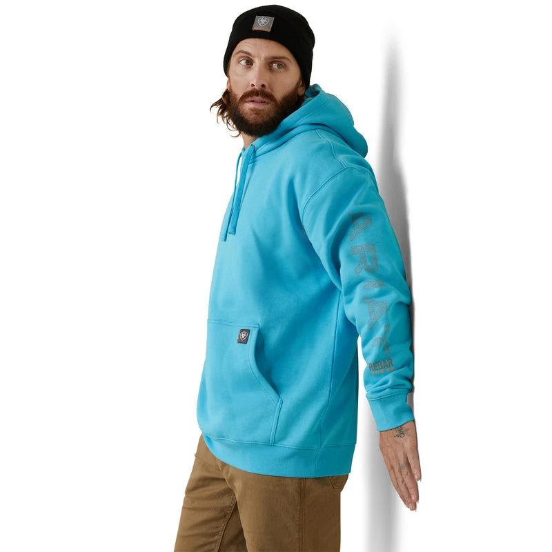 'Ariat' Men's Rebar Roughneck Hoodie - Bachelor Button Heather 5 'Ariat' Men's Rebar Roughneck Hoodie - Bachelor Button Heather - Image 5