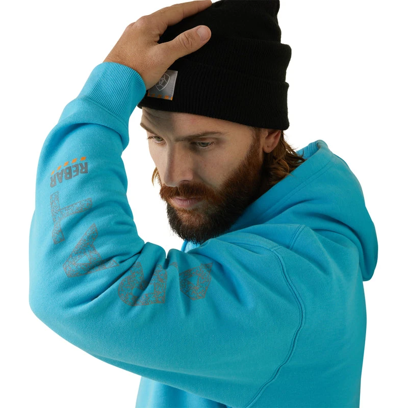 'Ariat' Men's Rebar Roughneck Hoodie - Bachelor Button Heather 3 'Ariat' Men's Rebar Roughneck Hoodie - Bachelor Button Heather - Image 3